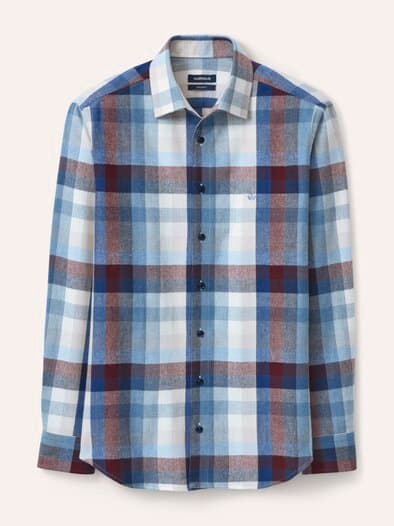 Hemd aus portugiesischem Flanell Blockkaro Bordeaux