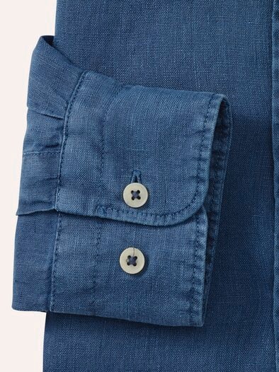 Pures Leinen Hemd Überfärber Jeansblau