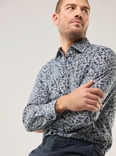 Extraglatt Hemd Druck Blau