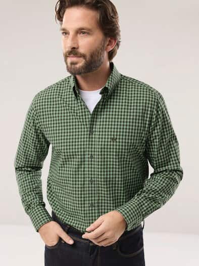 Soft-Cotton Hemd Vichy Oliv