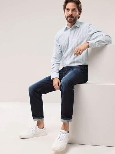 Extraglatt-Hemd Streifen Blau