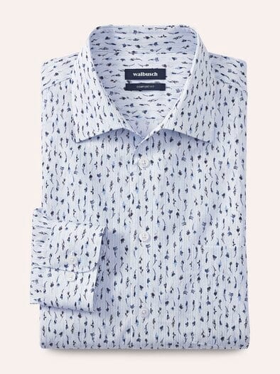 Extraglatt-Hemd Walbusch-Kragen Blumen Druck