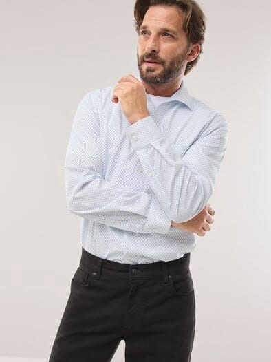 Extraglatt-Hemd Walbusch-Kragen Druck Weiß