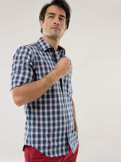 Extraglatt-Hemd Zip & Go Karo Blau