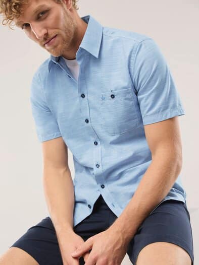 Tropical Kurzarm-Hemd Uni Bleu