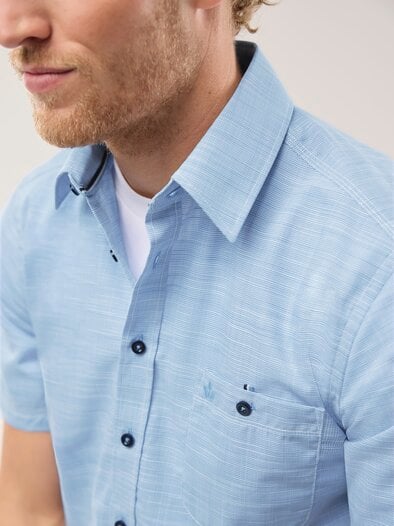 Tropical Kurzarm-Hemd Uni Bleu