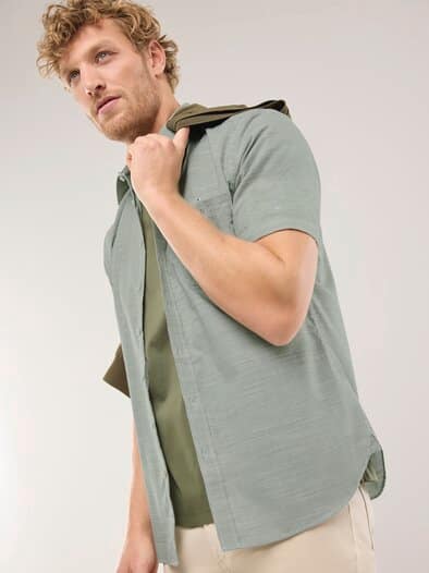 Tropical Kurzarm-Hemd Uni Schilf