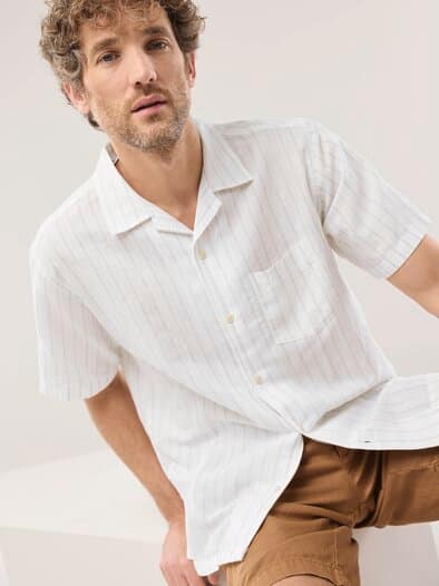 Leinen-Mix Revers-Kragen-Hemd Streifen Natur