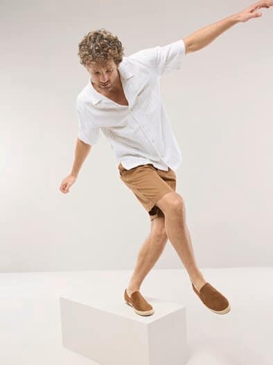 Leinen-Mix Revers-Kragen-Hemd Streifen Natur