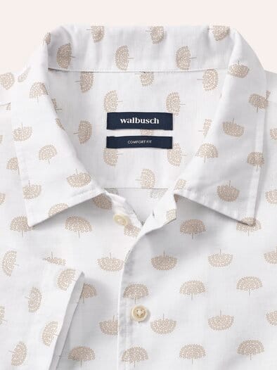 Leinen-Mix Revers-Kragen-Hemd Druck Weiß