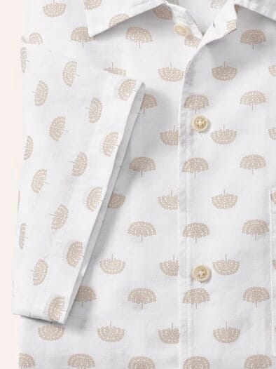 Leinen-Mix Revers-Kragen-Hemd Druck Weiß