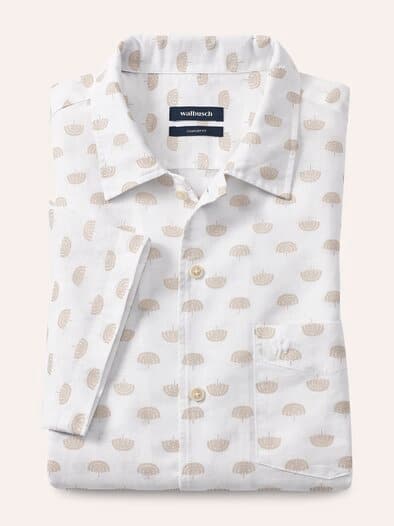 Leinen-Mix Revers-Kragen-Hemd Druck Weiß