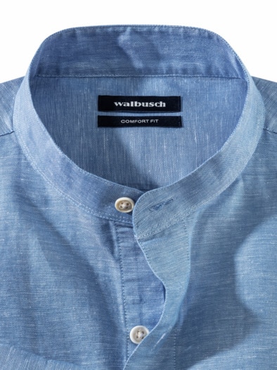 Stehkragen-Leinenhemd Hellblau