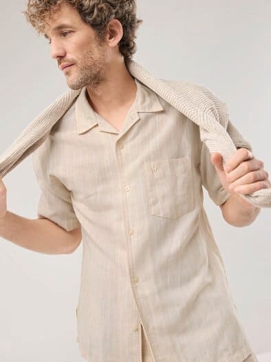 Leinen-Mix Revers-Kragen-Hemd Streifen Natur