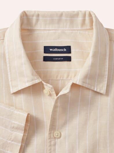 Leinen-Mix Revers-Kragen-Hemd Streifen Natur