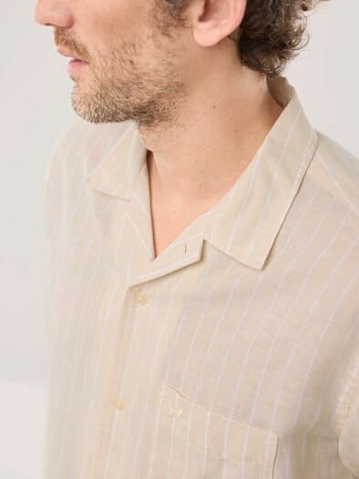 Leinen-Mix Revers-Kragen-Hemd Streifen Natur