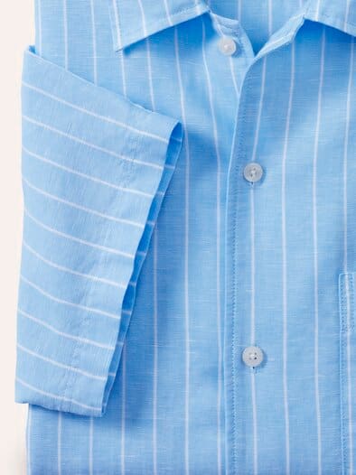 Leinen-Mix Revers-Kragen-Hemd Streifen Bleu