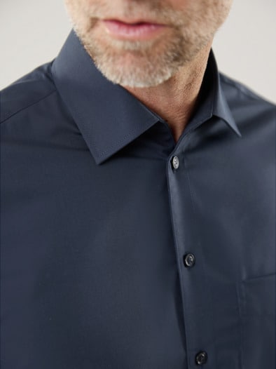 Extraglatt-Hemd Walbusch-Kragen Marine