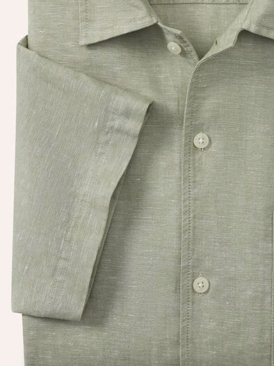 Leinen-Mix Revers-Kragen-Hemd Oliv