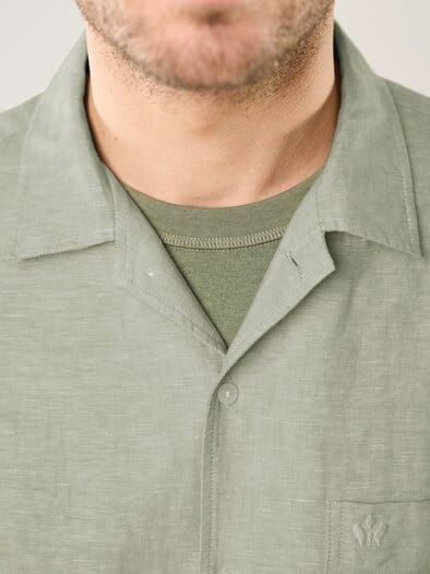Leinen-Mix Revers-Kragen-Hemd Oliv