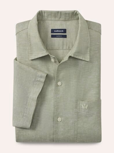 Leinen-Mix Revers-Kragen-Hemd Oliv