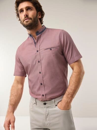 Kurzarm Struktur-Hemd Koralle