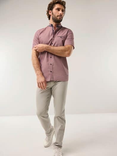 Kurzarm Struktur-Hemd Koralle