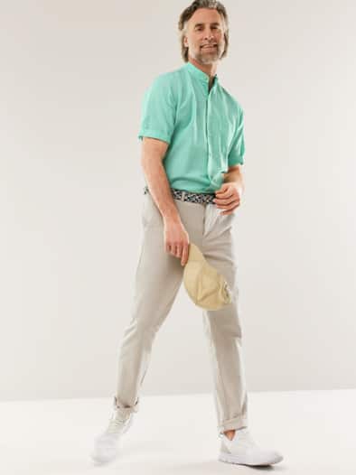 Stehkragen-Leinenhemd Mint