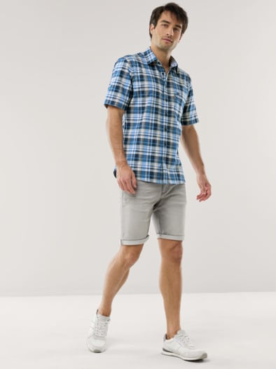Tropical-Hemd soft & leicht Karo Blau