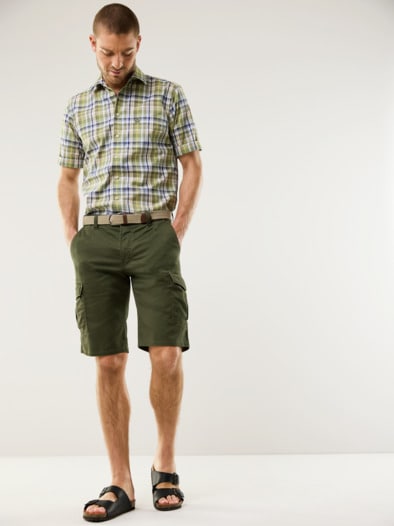 Extraglatt-Hemd Tropical Karo Oliv