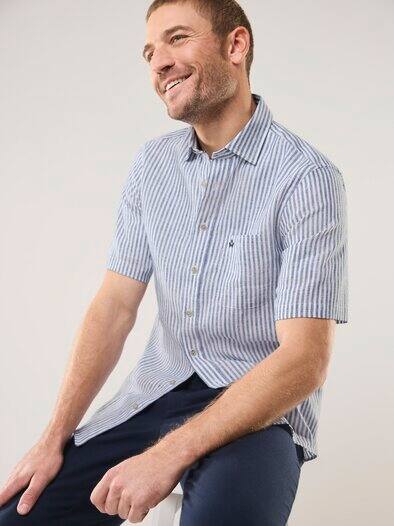 Pures Leinen Hemd StreifenMarine