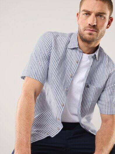 Pures Leinen Hemd StreifenMarine