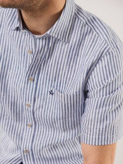 Pures Leinen Hemd StreifenMarine