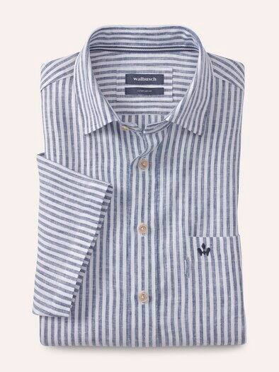 Pures Leinen Hemd StreifenMarine