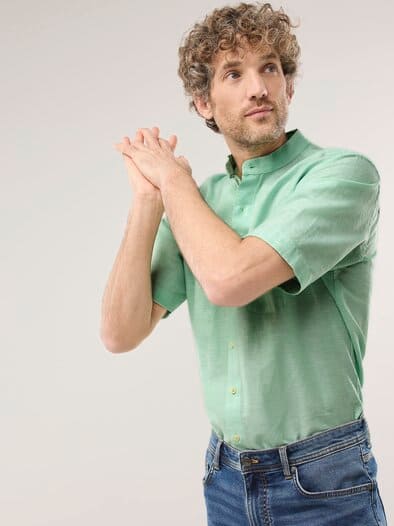 Stehkragen-Leinenhemd Pistazie