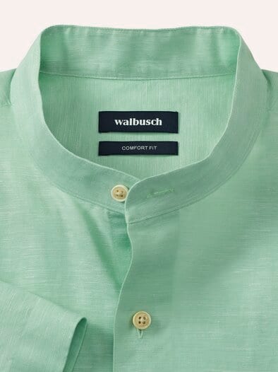 Stehkragen-Leinenhemd Pistazie