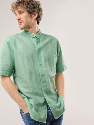Stehkragen-Leinenhemd Pistazie