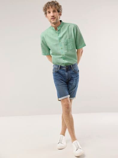 Stehkragen-Leinenhemd Pistazie