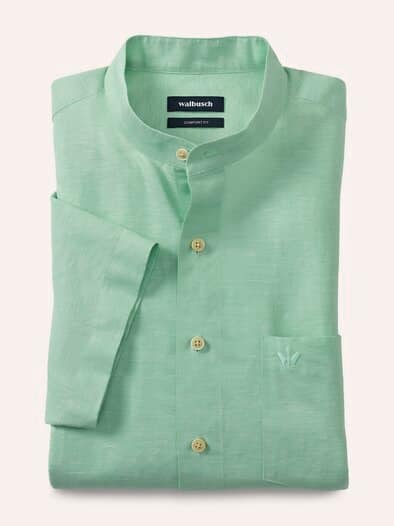 Stehkragen-Leinenhemd Pistazie
