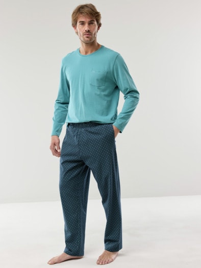 Jersey Flanell Pyjama Streifen Petrol