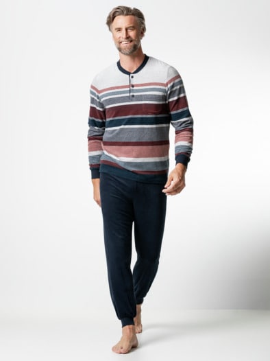 Frottee-Schlafanzug Winterwarm Marine/Terra