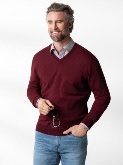 Merino-Mix V-Pullover Bordeaux