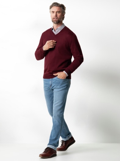 Merino-Mix V-Pullover Bordeaux