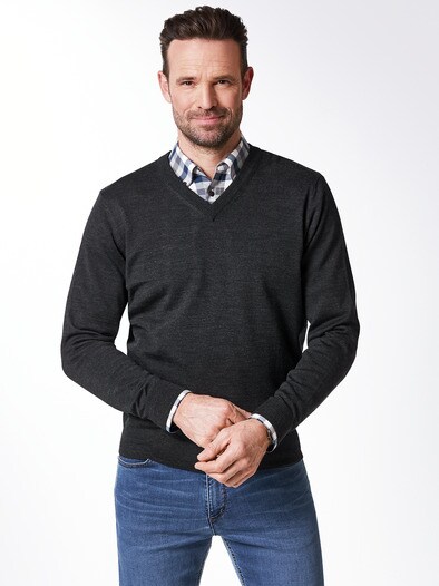 Merino-Mix V-Pullover Anthrazit