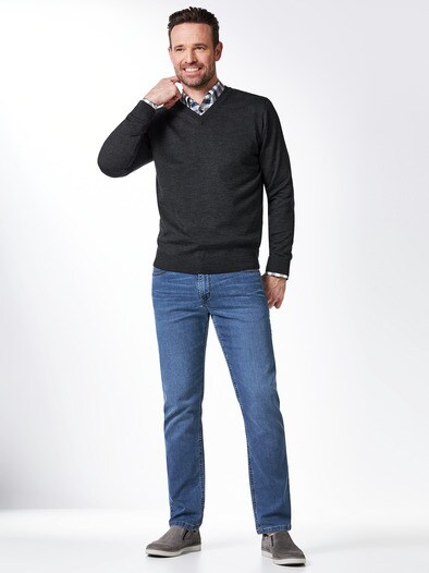 Merino-Mix V-Pullover Anthrazit