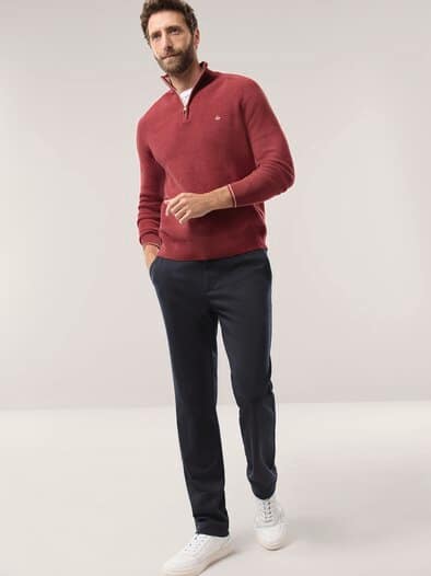 Gerippter Baumwoll-Troyer Rot