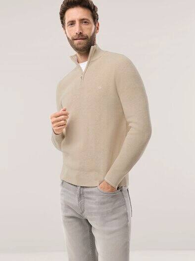 Gerippter Baumwoll-Troyer Natur