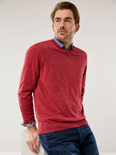 Merino-Mix V-Pullover Korallenrot