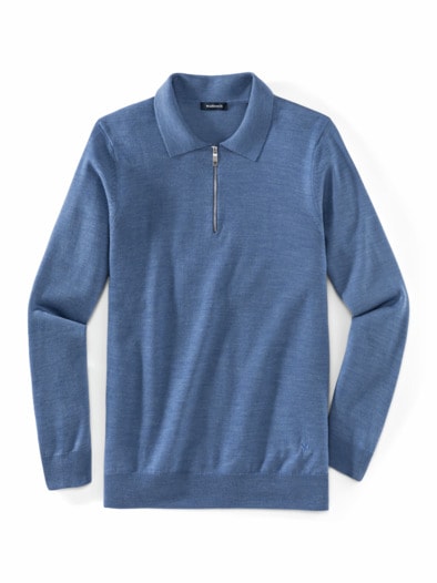 Merino-Mix Strickpolo Azurblau