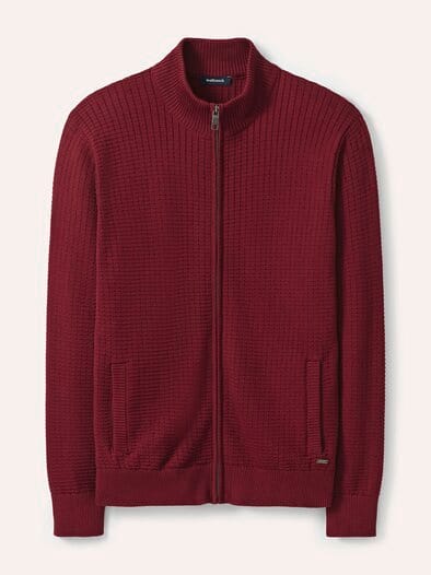 Strickjacke Waffelstruktur Dunkelrot